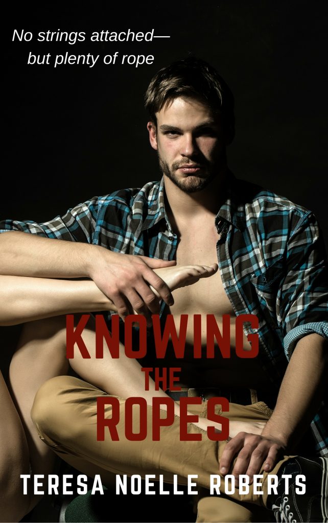cover of book Knowing the Ropes. Attractive bearded young man in open flannel shirt, with a woman's legs draped over his lap.