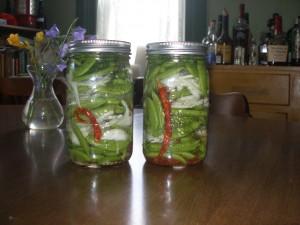 two jars of snap pea pickles