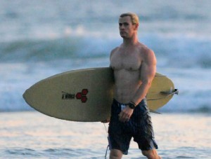 Chris Hemsworth (better known as Thor) surfing
