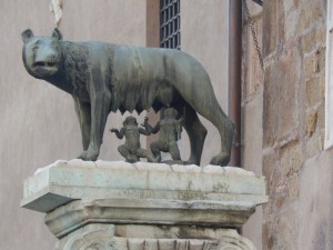 Ancient statue of Romulus and Remus being nursed by their wolf foster mother. (