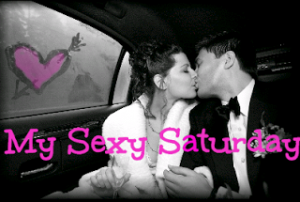 Man and woman kissing in the back seat of a car. Caption "My Sexy Saturday"