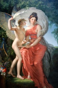 Erato, Muse of Lyrical Poetry (1800). Charles Meynier (French, 1768-1832). Oil on canvas. The Cleveland Museum of Art. Note the "tasteful" 19th century adaptation of her title: lyric instead of erotic.